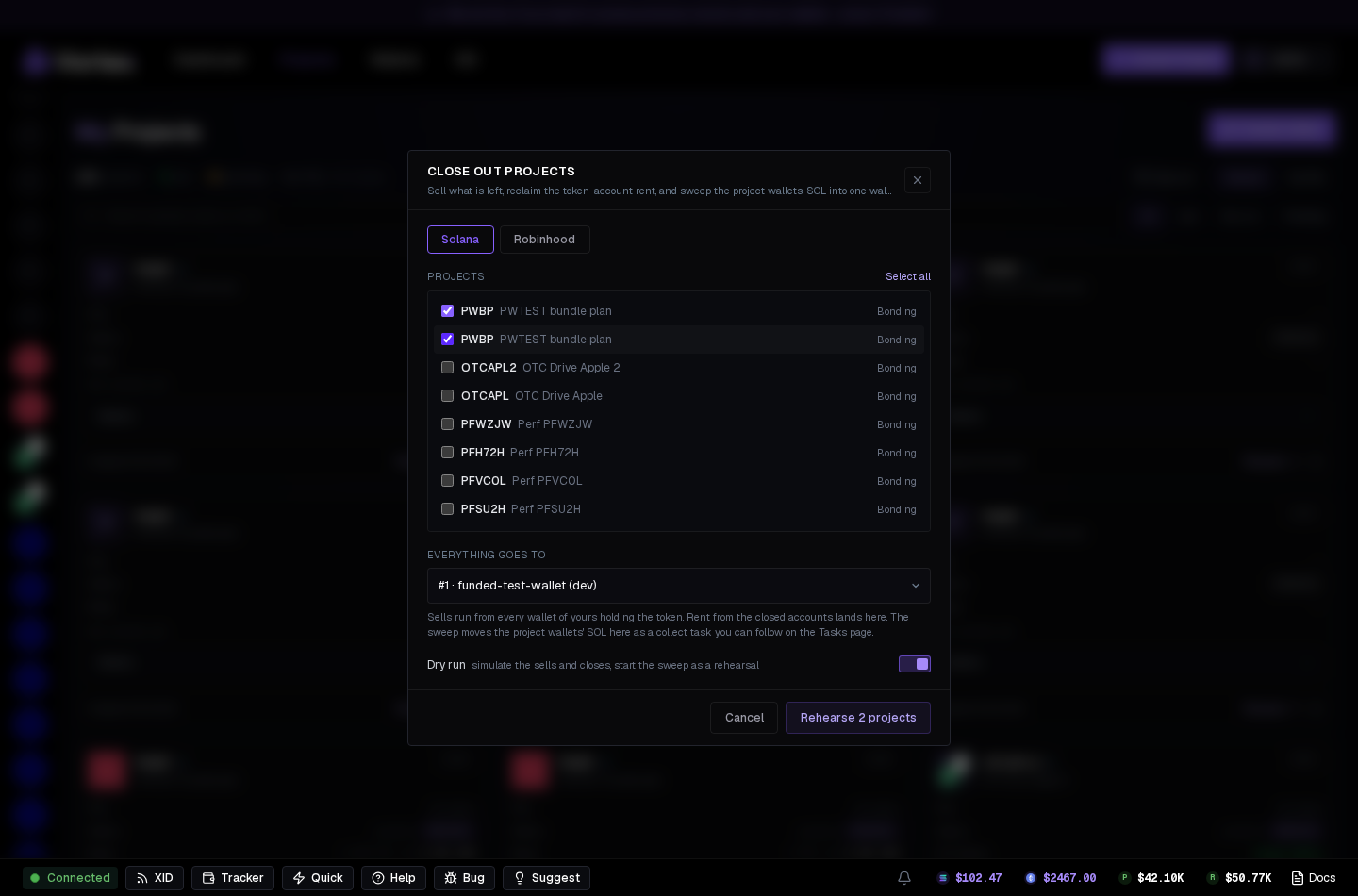 The Close out modal.