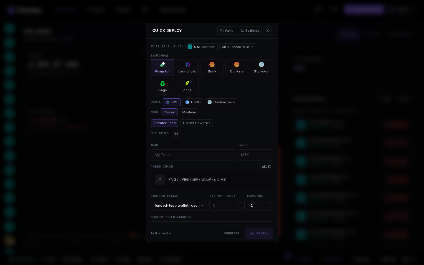 The Quick deploy modal.