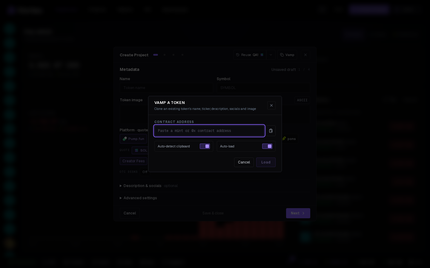 The Vamp tab with a loaded token.