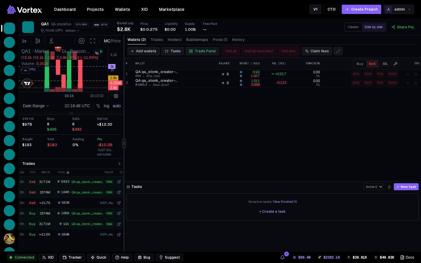 The terminal on a live token.