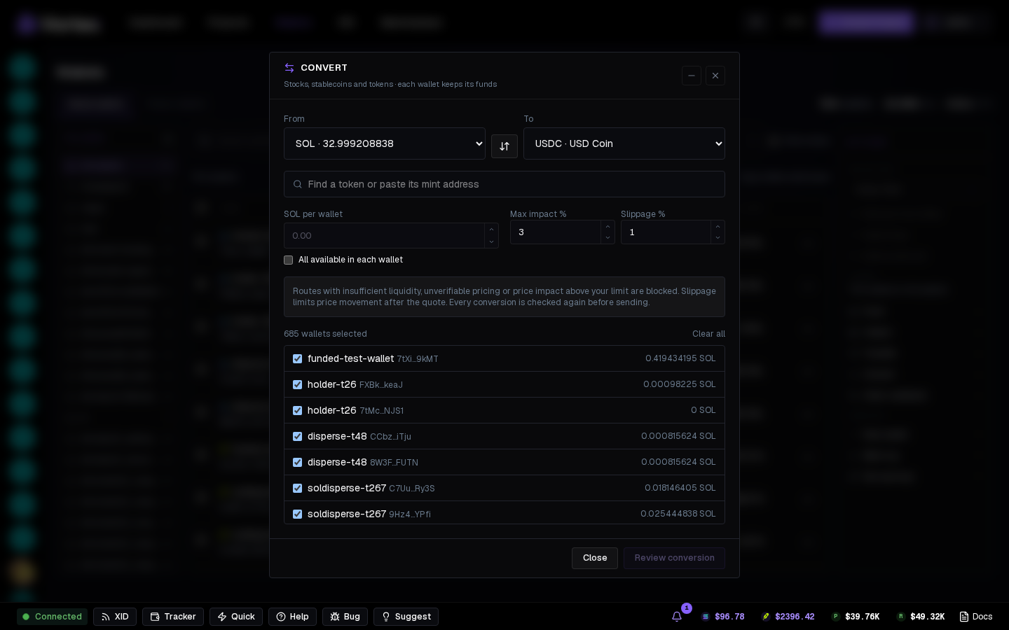 Convert across Solana wallets.