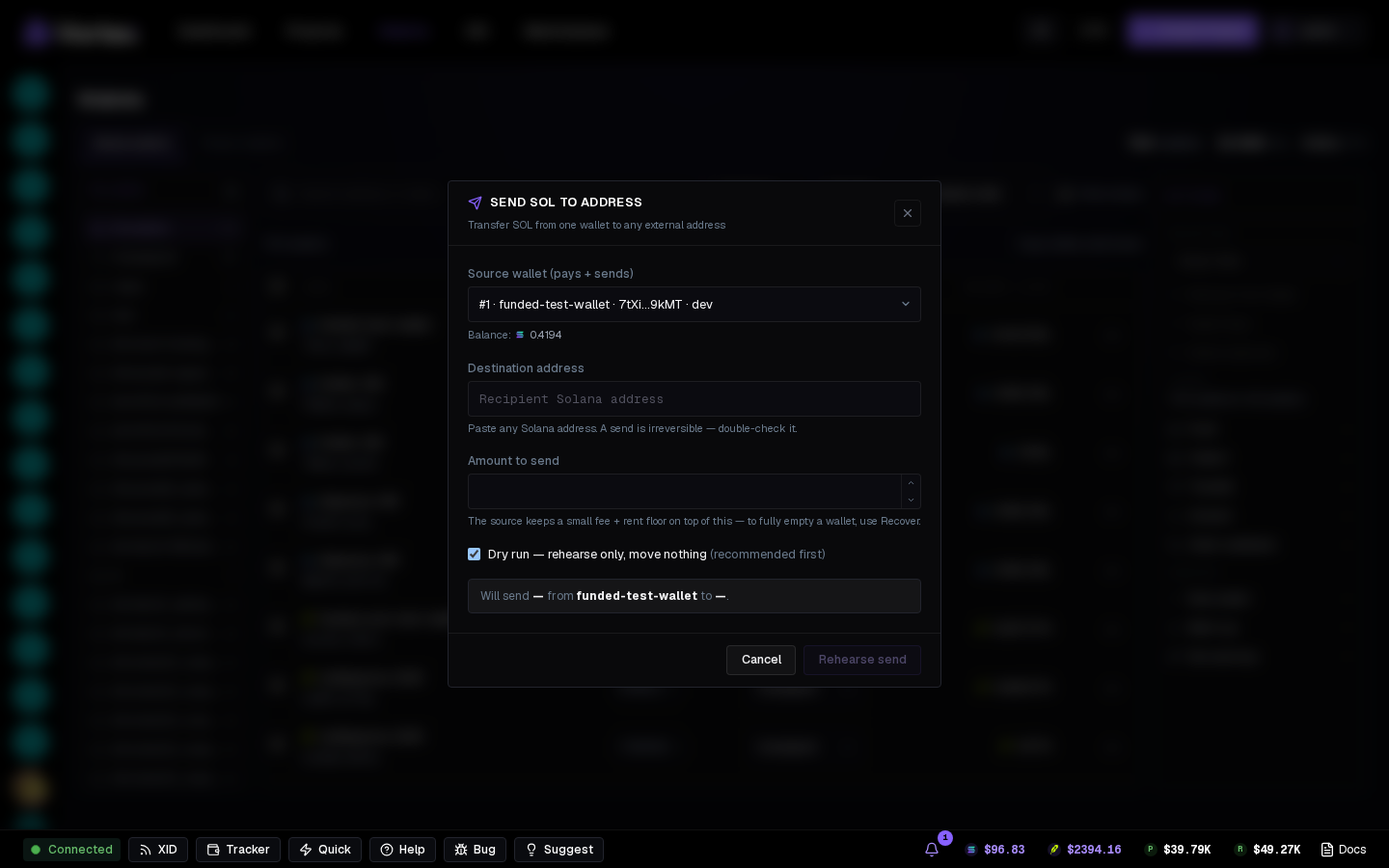 Transfer: send from one wallet to an address.